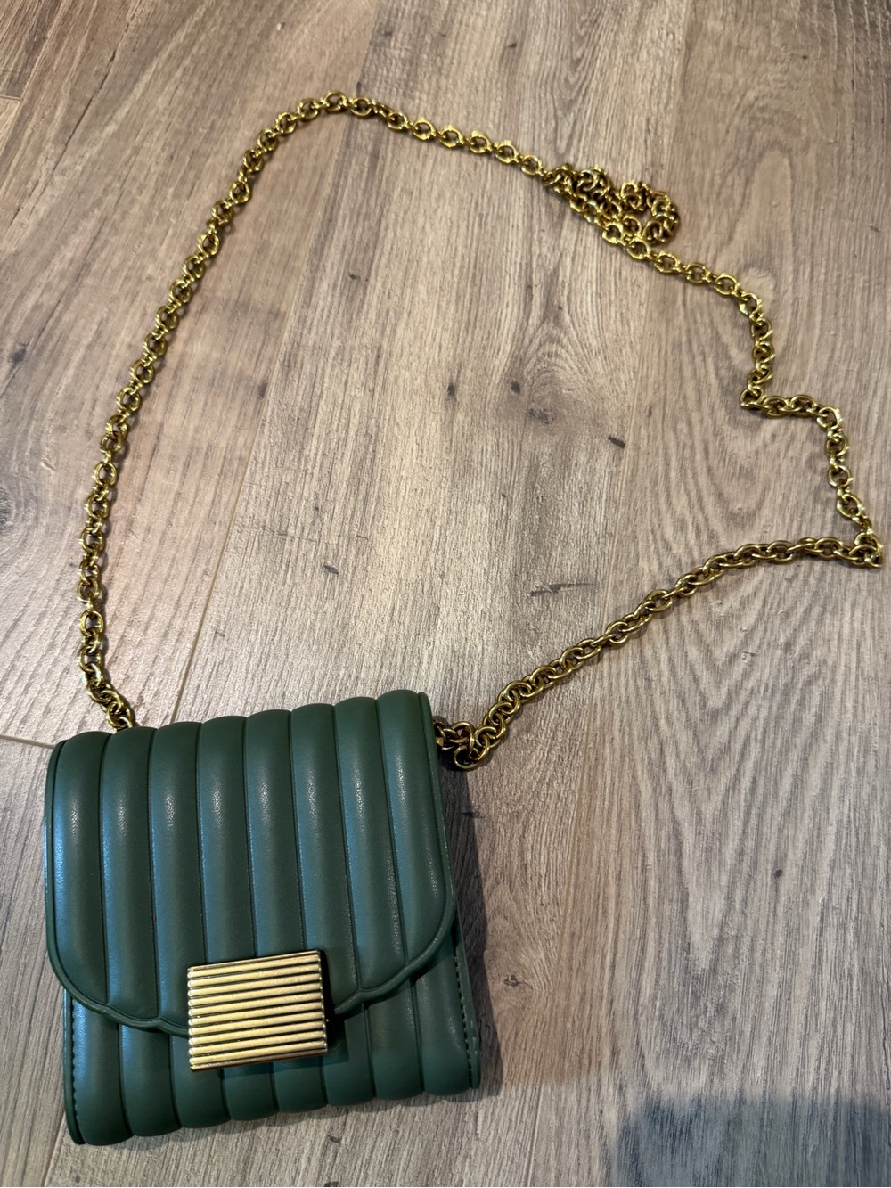 Charles & Keith Olive Quilted Crossbody with Gold Chain